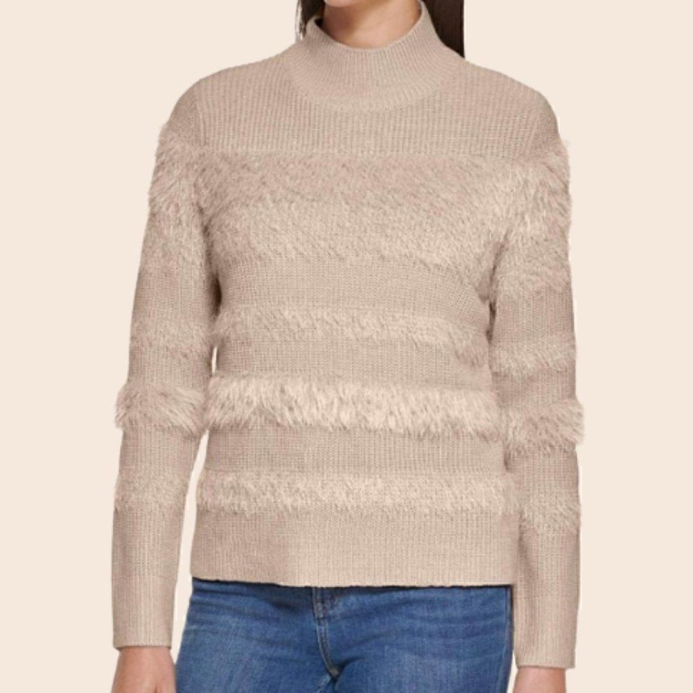 Calvin Klein Tan Eyelash Mock Neck Sweater Size Small NWT